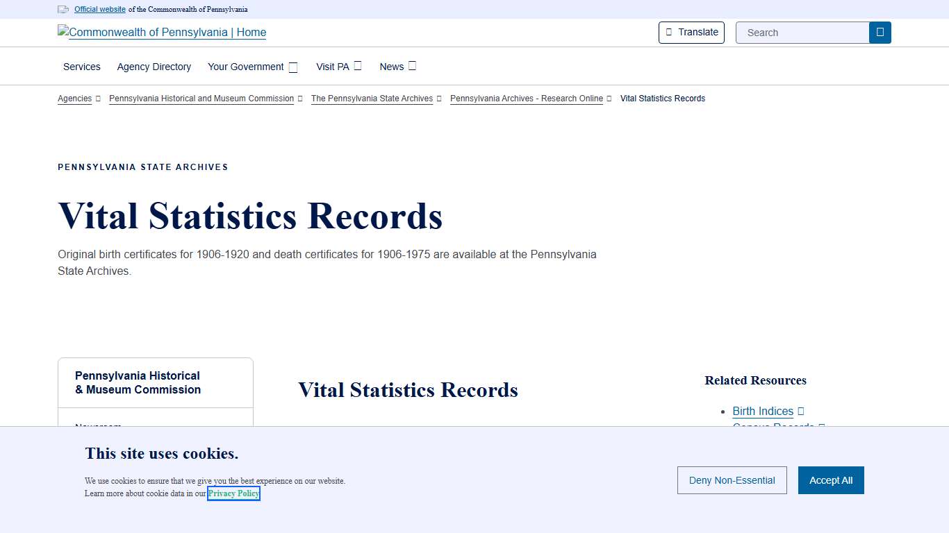Vital Statistics Records | Commonwealth of Pennsylvania